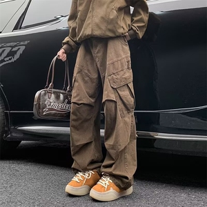 美式复古大口袋工装机能风设计感宽松休闲裤男士长裤WLJ399-P55图片