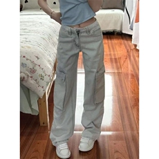 浅蓝高腰工装牛仔裤女夏季新款多口袋宽松阔腿拖地裤子NA1815，男装牛仔裤，星座1116A（原606A-3）