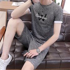 夏季短袖套装t恤男圆领休闲短裤男两件套印花运动卡TZ369P20，男装套装，星座1207