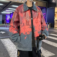 宽松型美式复古扎染水洗牛仔夹克外套无品牌潮流新款慵懒日系，男装夹克，星座716-3