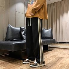 K3197-P48春装潮牌美式中性男女情侣侧织带垂坠感拖地休闲卫裤，男装休闲裤，电商A009A（原A058A）