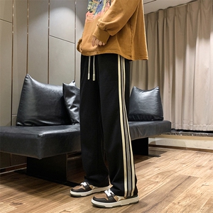 K3197-P48春装潮牌美式中性男女情侣侧织带垂坠感拖地休闲卫裤图片