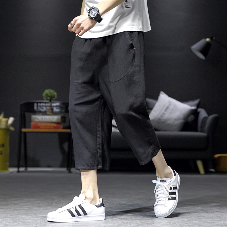 2021夏季新沙发墙日系大码男宽松七分亚麻棉麻裤休闲裤K256-P35，男装休闲裤，电商A001