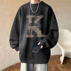 早秋~2025秋冬新款男士麂皮绒圆领卫衣百搭印花长袖WYJP102特P35，男装卫衣，电商B220