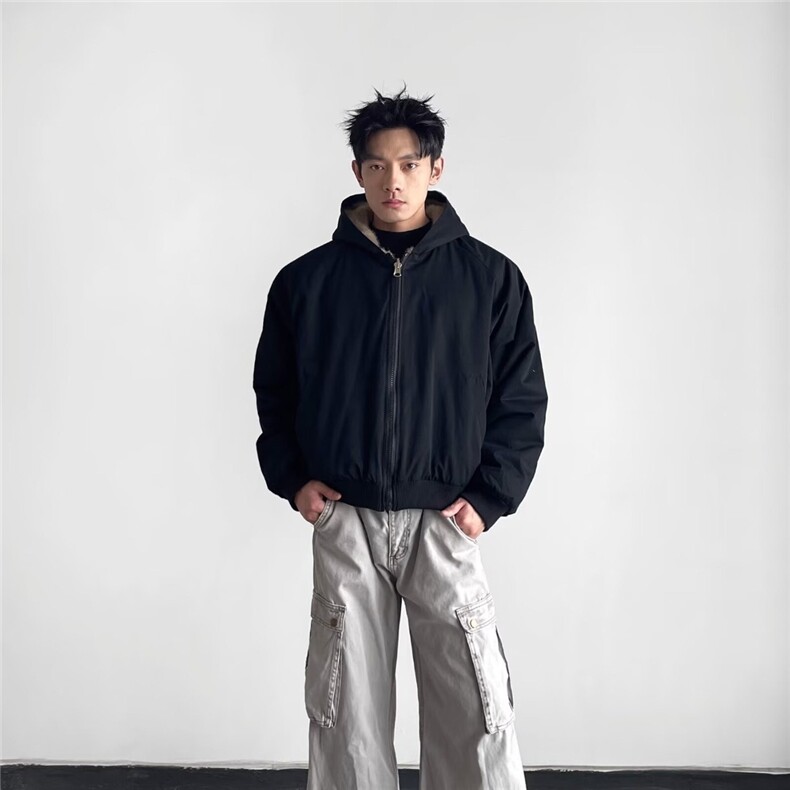 美式高街棉服男款冬季加厚连帽毛领外套高级感痞帅夹克棉衣，男装夹克，星座506A