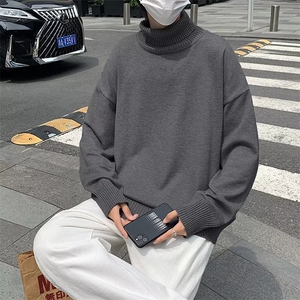 套头休闲长袖纯色可翻高领宽松型男针织衫冬季大码GM60P30图片
