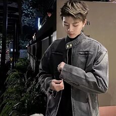 DY2312-P80美式垫肩牛仔外套男水洗夹克高级感痞帅上衣-网图大货，男装夹克，星座603-2