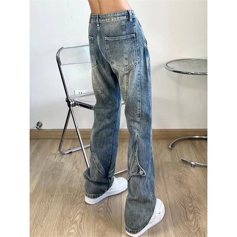 有货设计感纽扣微喇叭牛仔裤男女美式复古小众直筒裤潮LGT40-P52,男装牛仔裤,星座1008
