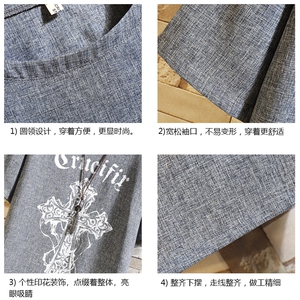风复古亚麻短袖男棉麻t恤男半袖 砖墙挂拍 ZT71268-P35图片