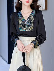 女2024春秋季新款年轻妈妈洋气高贵新中式日常马面裙女，女装衬衫，时尚俏佳人