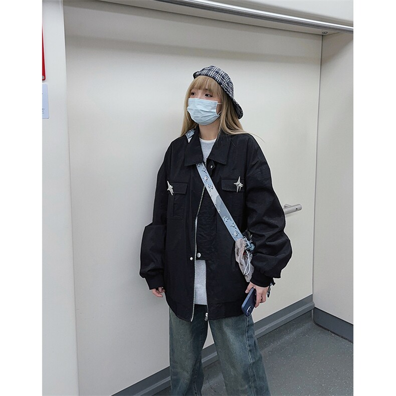 【直播】春2024港风夹克宽松星星扣外套男女C2300-TP90控价128,男装夹克,电商A102-1