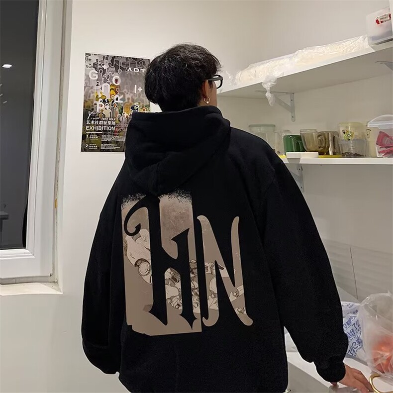 350g华棉潮牌印花连帽卫衣男女休闲春秋宽松时尚上衣5116-P43网图，女装卫衣/绒衫，电商B245