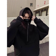 美式潮流半拉链连帽重磅套头男女卫衣纯色宽松百搭上衣WY75-P54，男装卫衣，星座208-5