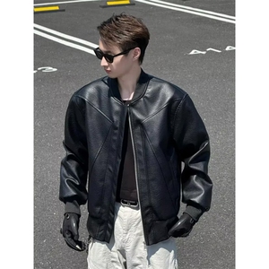欧货pu皮外套男2025冬新款洋气机车服夹克港风上衣W6817-P65,杨洋跳舞穿搭微胖图片