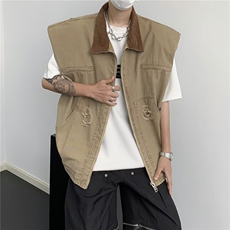 美式潮牛仔马甲男夏季cleanfit做旧工装垫肩无袖坎肩JK86300-p60，男装背心/马甲，星座1008