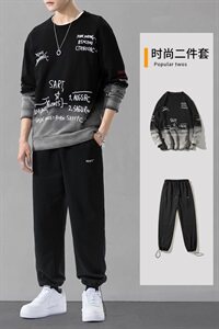 秋季运动套装韩版潮流休闲渐变卫衣秋装男装一套搭配DF156TP90图片