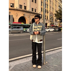 美式潮牌棒球服字母贴布牛仔外套撞色oversize夹克JK3355特P79，男装工装外套，星座908-1