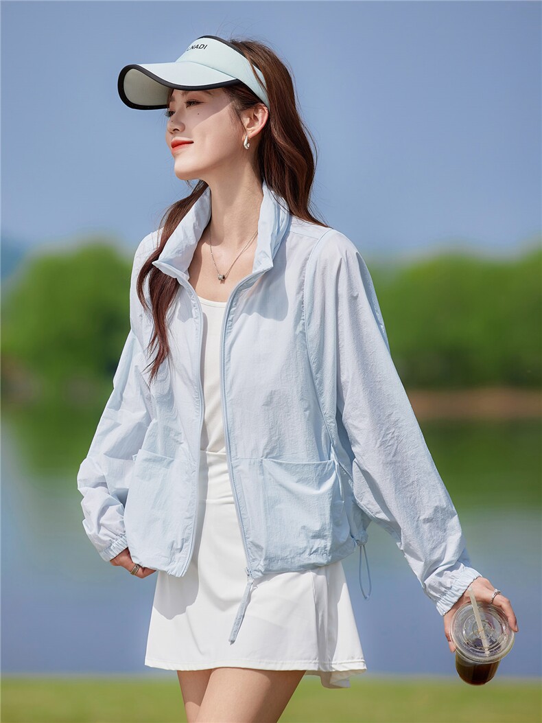 现货2026夏季新款休闲韩版宽松轻薄遮阳连帽（帽子可收纳）短外套,女装防晒衣,靓衣阁