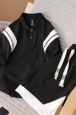 夏季新款大码港风情侣冰丝翻领POLO衫短袖T恤休闲套装男S17P65，男装T恤，电商B226-2（原B217-2）