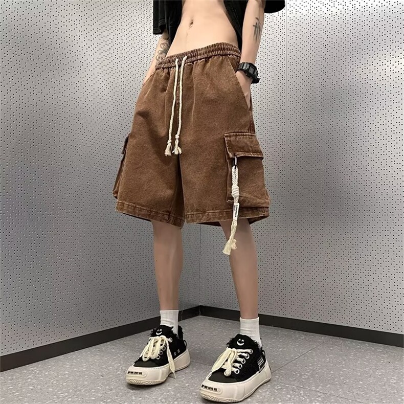 工装牛仔短裤男士夏季水洗复古大口袋机能风休闲裤QN40P40,男装牛仔裤,星座1116-2