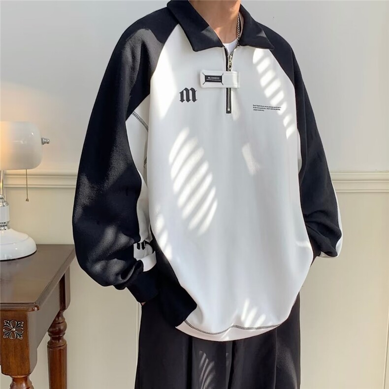 2022黑白撞色POLO衫卫衣男宽松休闲ins超火上衣W07P38,男装卫衣,星座1116-2