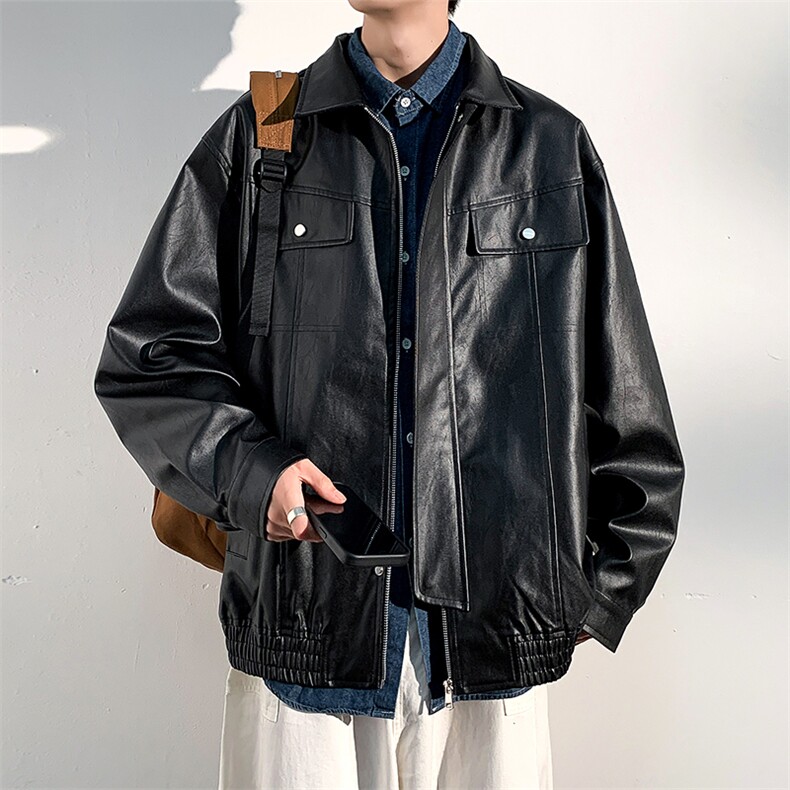 港风新款宽松工装PU皮夹克外套男JK7711P85,男装夹克,星座1204-3