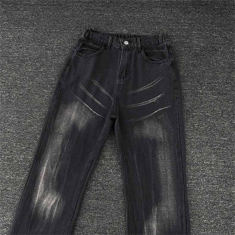 潮直筒青少年美式复古闪电纹牛仔裤TG90P43,男装牛仔裤,星座1013-1