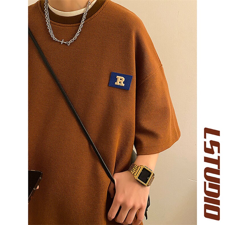 贴标华夫格短袖t恤男夏季潮牌美式cityboy廓形t-JK23223-P25控38,男装T恤,星座605(原A050)