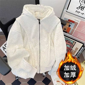秋冬摇粒绒加绒加厚男女同款情侣开衫卫衣连帽上衣外套图片