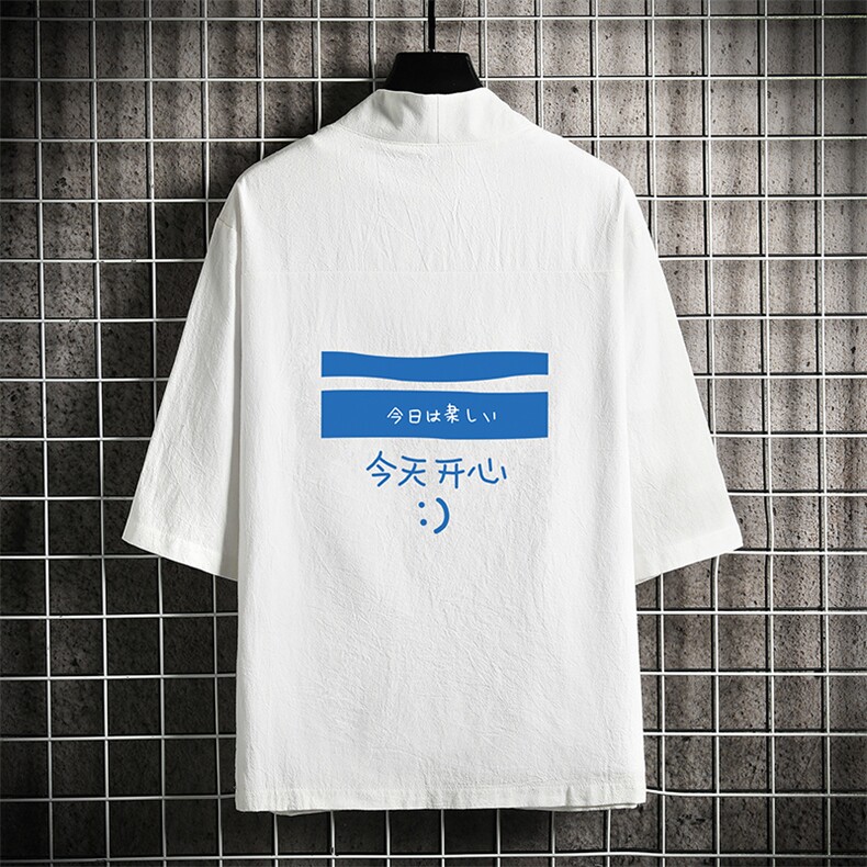 HF59033-P40风汉服男开衫外套七分袖道袍网格挂拍，男装民族服装，电商A040A