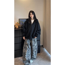 2025美式高街铆钉拉链连帽开衫卫衣女设计感宽松外套潮，女装短外套，星座1210-1