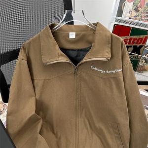秋季新款重磅美式复古水洗做旧夹克男短宽工装翻领外套潮JK02 P77图片