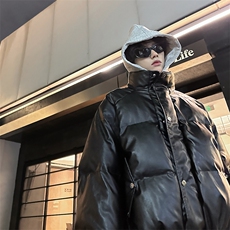 405A美式高街个性连帽设计假两件pu皮棉服MY24920-P158控188，男装棉衣，星座405A