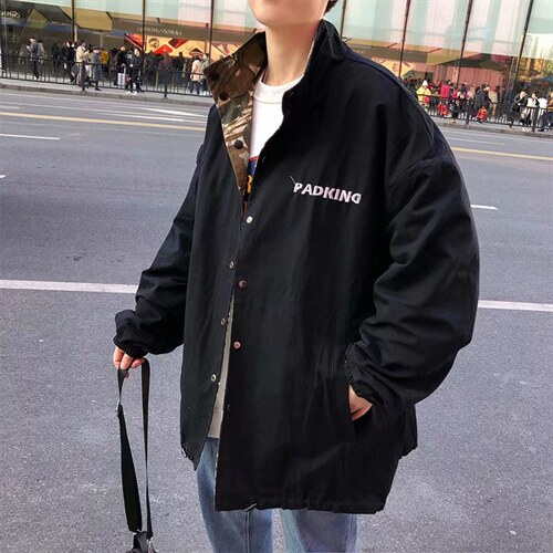 秋外套男港风工装潮牌上衣韩版迷彩两面穿夹克ins中性jk8901-p55，男装夹克，星座1008-2