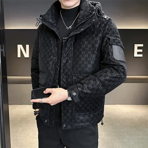 字母暗花贴标PU皮羽绒服外套男上衣 控劵后288 A329-YR9863-P205图片