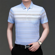 男士短袖T恤中年爸爸夏装父亲带领白色上衣有口袋冰丝光棉POLO衫，男装T恤，电商B212（原钱塘6029）
