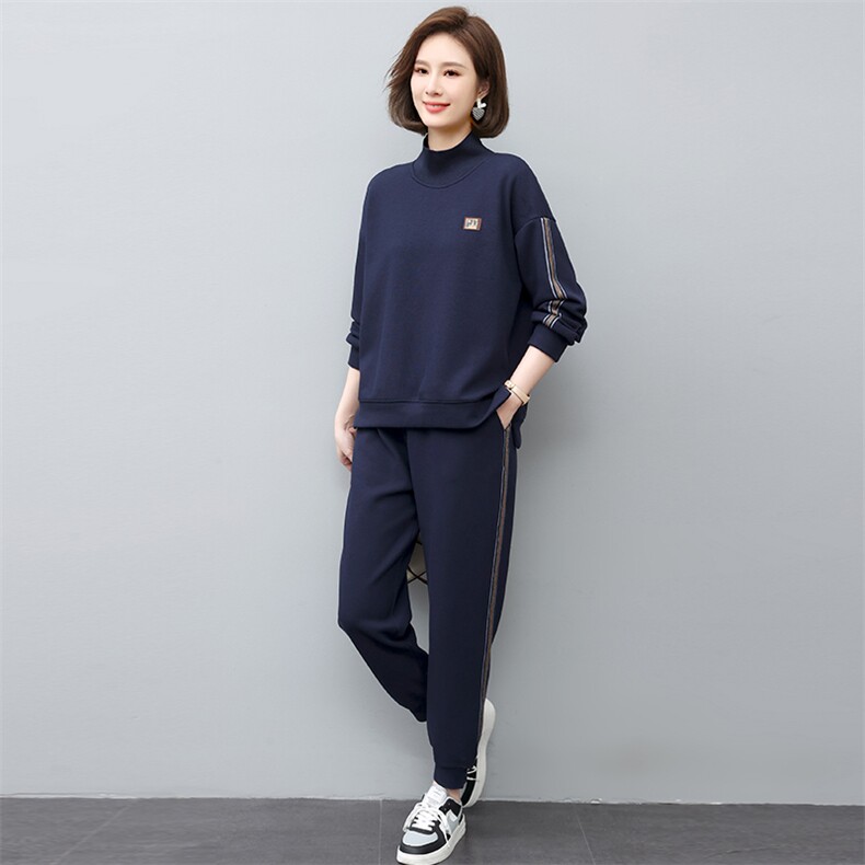 加绒套装女2023年新款冬季时尚运动休闲卫衣洋气减龄小个子两件套,女装套装/套裙,忆绮罗
