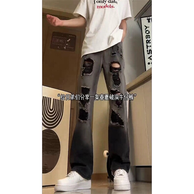 美式ins高街小众hiphop夏季破洞牛仔裤货号K729P60,男装牛仔裤,电商A063