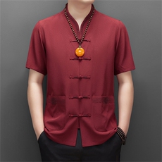 2024风唐装短袖衬衫男夏季中老年风新中式汉服MJ5103-P65，男装衬衫，星座1105-3