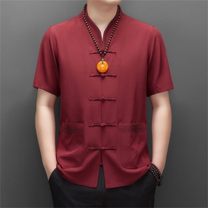 2024风唐装短袖衬衫男夏季中老年风新中式汉服MJ5103-P65图片