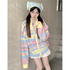 彩色毛衣外套女早初秋韩系慵懒风针织开衫秋冬多巴胺穿搭M993，男装针织衫/毛衣，星座1116A（原606A-3）