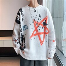 ！2023秋冬新款男士五角星扎染印花毛衣潮牌针织衫M313P65，男装针织衫/毛衣，电商B220