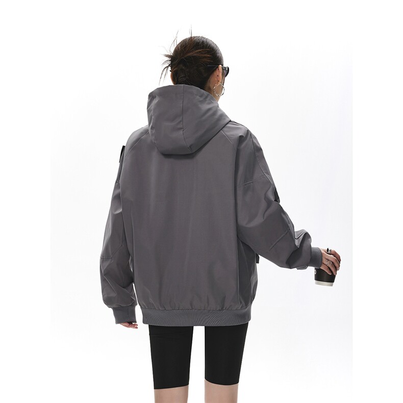 可二开发光贴片连帽工装冲锋衣大码M-5XL夹克女JK78076P85控128,女装短外套,星座226-1