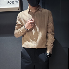店主风条纹衬衫男长袖修身潮流百搭社会小伙301C-CS07-P58控78，男装衬衫，星座301C（原B323）