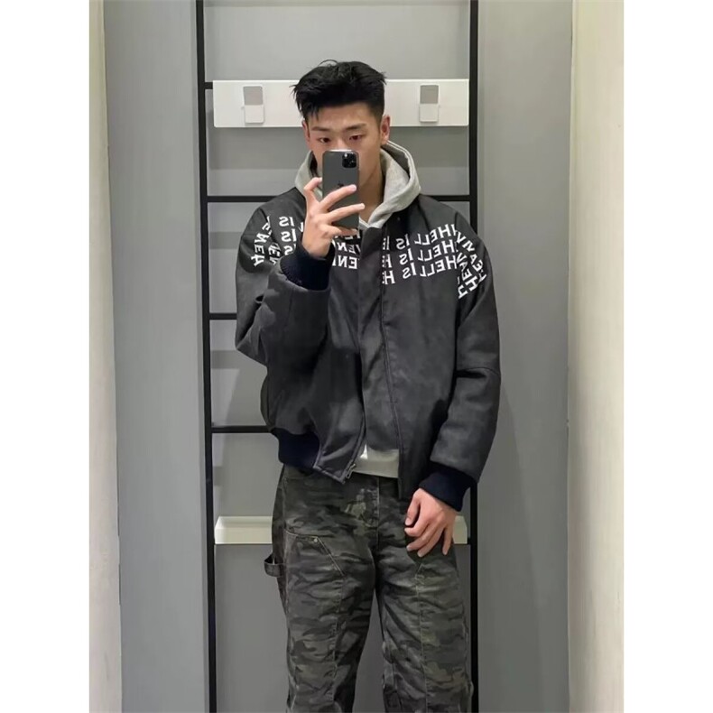 棒球服外套男美式高街字母皮衣高级感宽松夹克W6709-P75,男装夹克,星座215-1