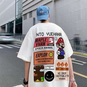 超级玛丽美式复古短袖t恤男高街潮牌潮流320g重磅oversize夏7分袖图片