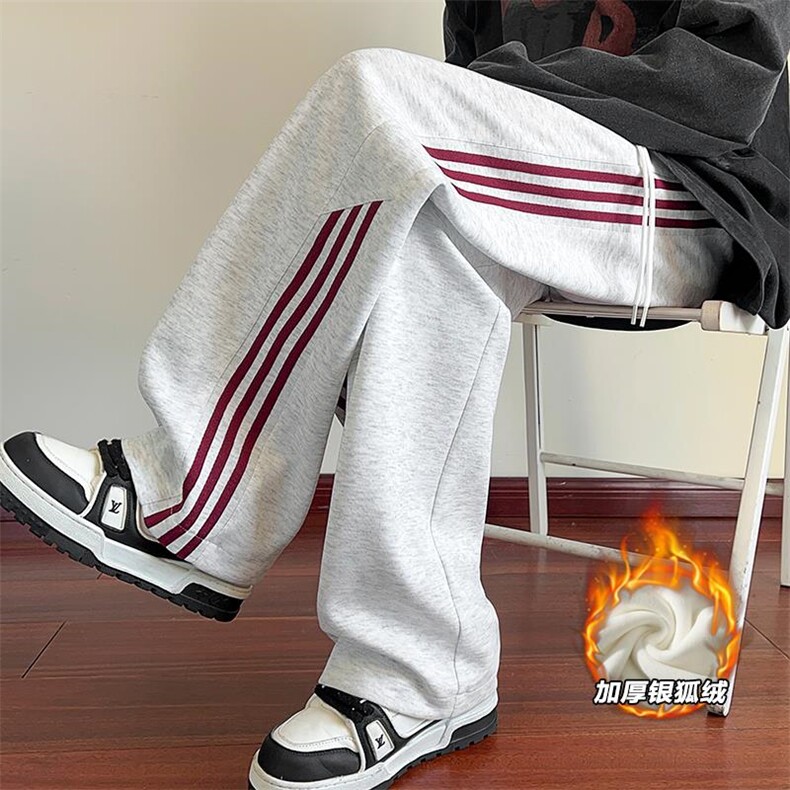 保暖银狐绒360g重磅大码拼接三条杠休闲裤男K5600J加绒-特P38控78，男装棉衣，电商A001