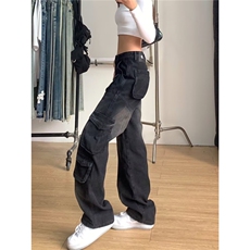 美式高街复古牛仔工装裤女2025新款vibe宽松显瘦直筒阔腿拖地裤子，男装工装外套，星座506A