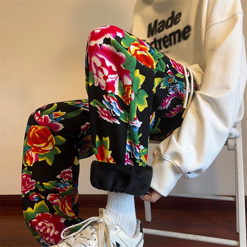 14潮风东北大花加绒裤宽松束脚阔腿裤棉裤潮XZ211-1-K2373-P55，男装棉裤，星座211-1