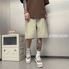 B258-K1005-P45控58牛仔短裤面料成分70%棉30%聚酯纤维，男装牛仔裤，电商B258